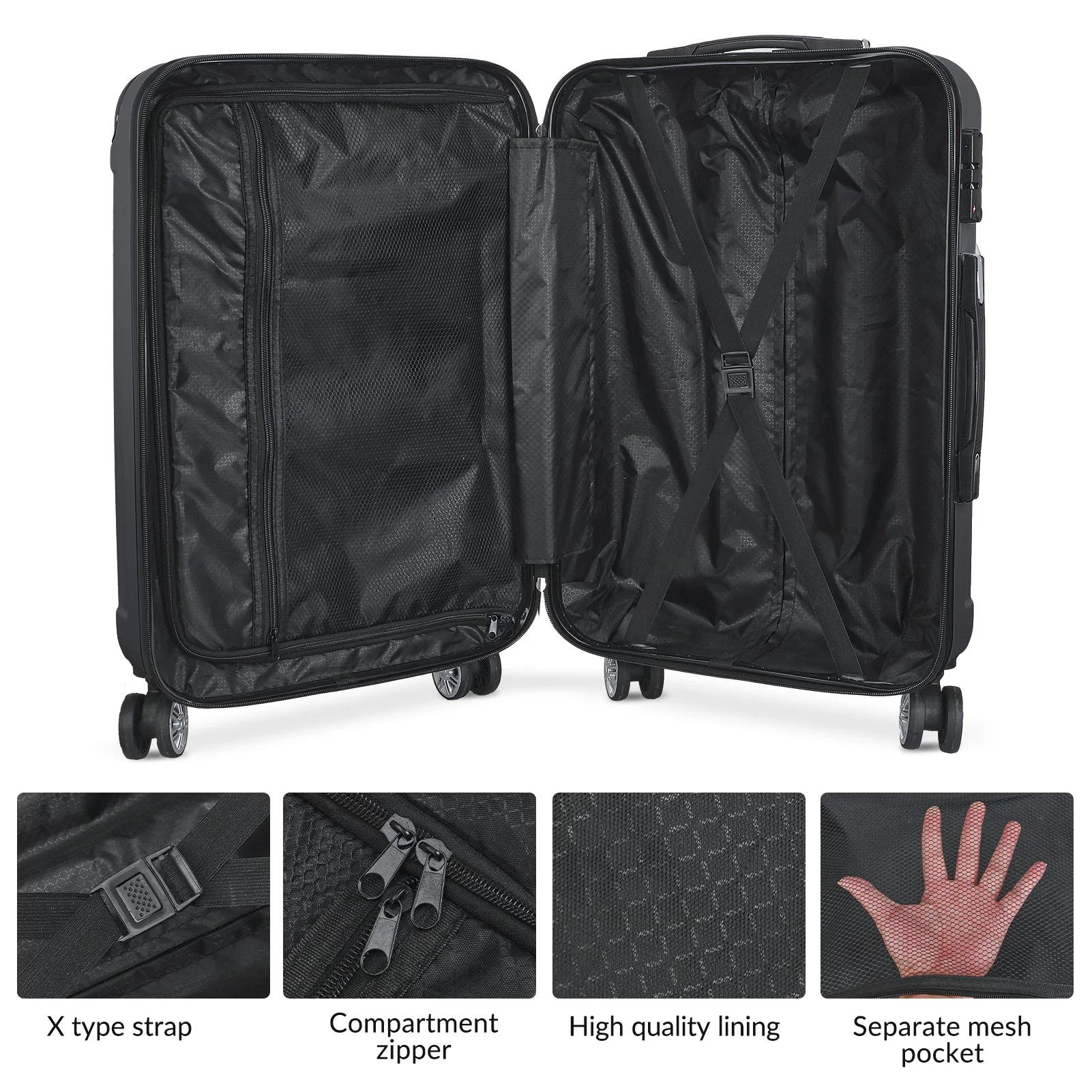 Set de valises 3 pièces, bagages cabine ABS rigide, roulettes 360°, serrure à code, trolley léger av