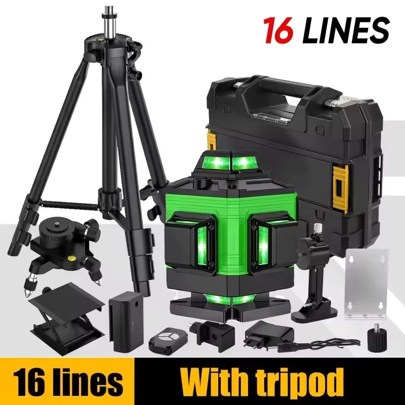 4D 16-Line Laser Level with Auto-Leveling, USB-Rechargeable Lithium Battery, High-Power Laser for Fl