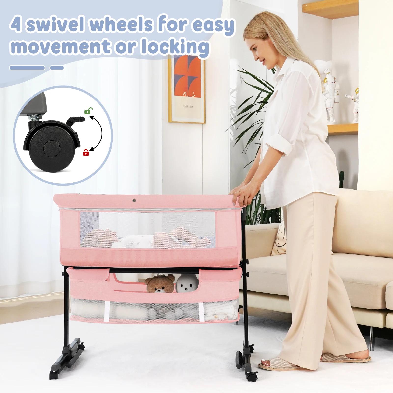 Lit d'appoint pliable pour bébé Kmaier avec panier de rangement et maille respirante