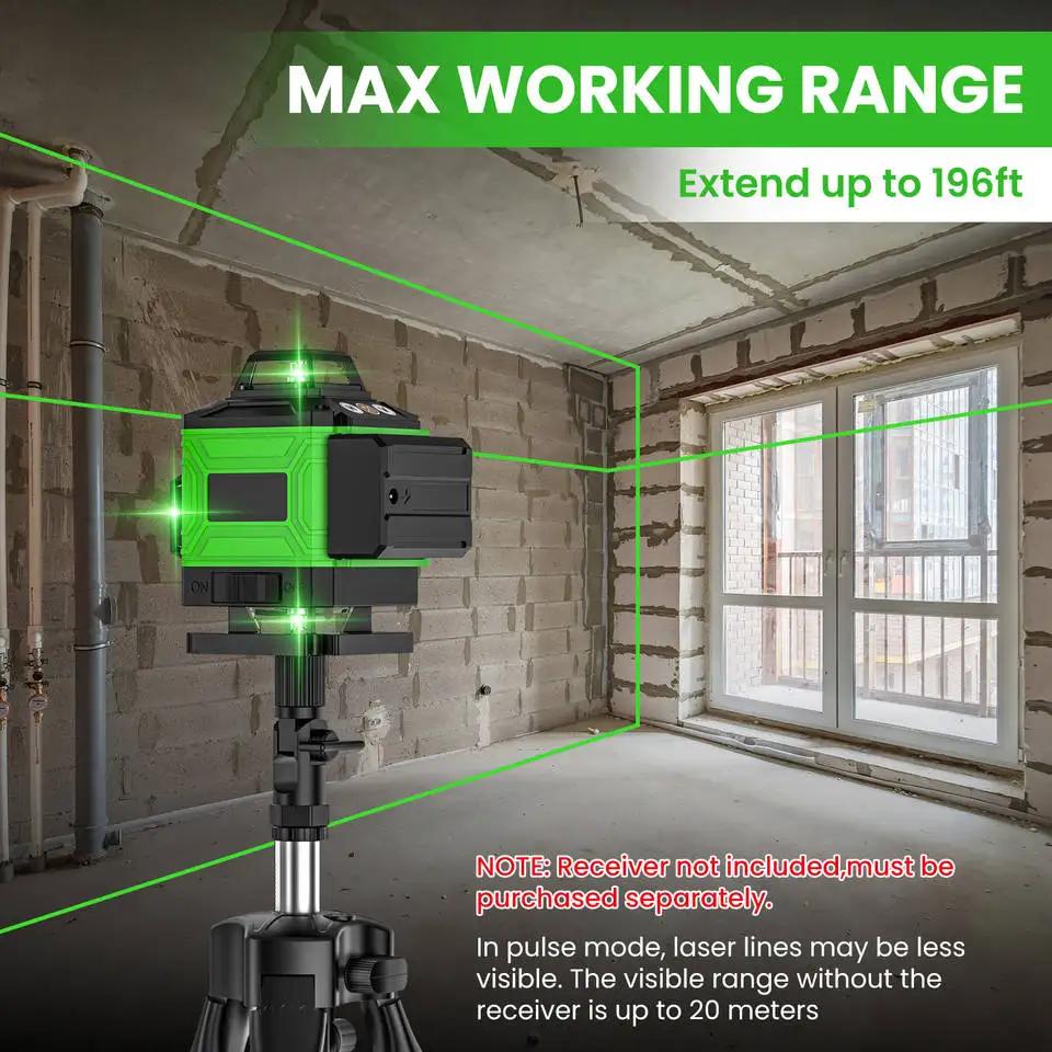 4D 16-Line Laser Level with Auto-Leveling, USB-Rechargeable Lithium Battery, High-Power Laser for Fl