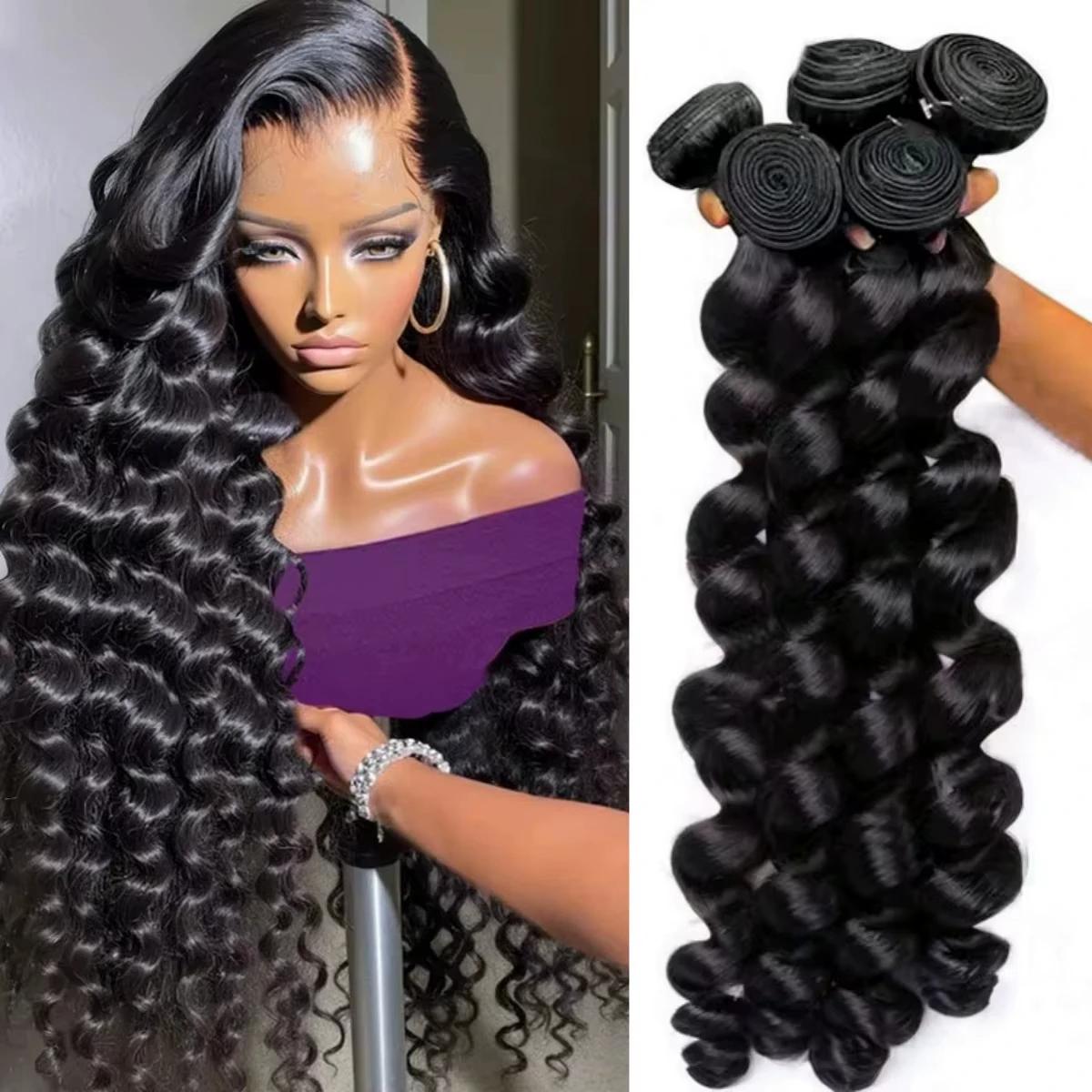 Extensions de Cheveux Humains Brésiliens Vierge Non Traités, Ondulés et Profonds, 30-40 Pouces, Lots