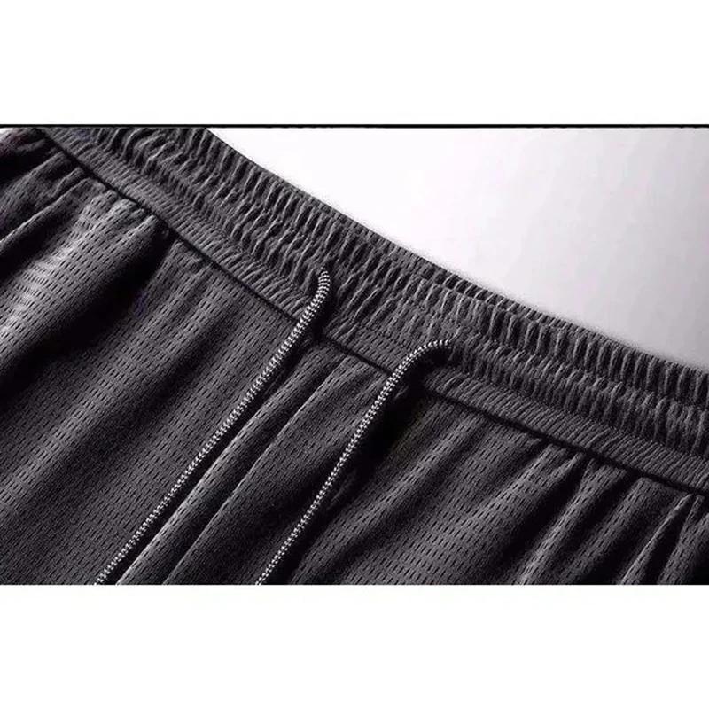 Pantalon en soie glacée ajouré pour hommes, maille respirante, décontractée, fine, à séchage rapide,