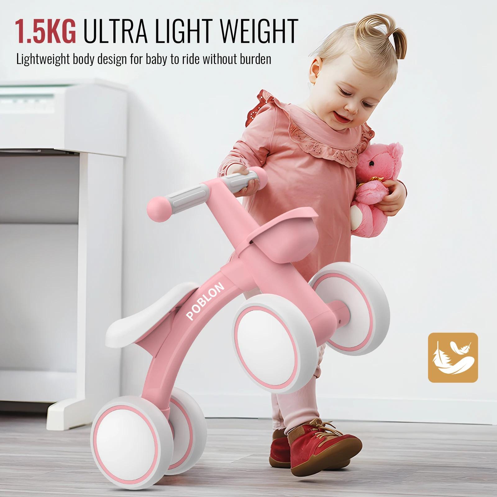 Draisienne 4 roues réglable pour bébé 12-24 mois - Portable avec panier amovible et poignée antidérapante