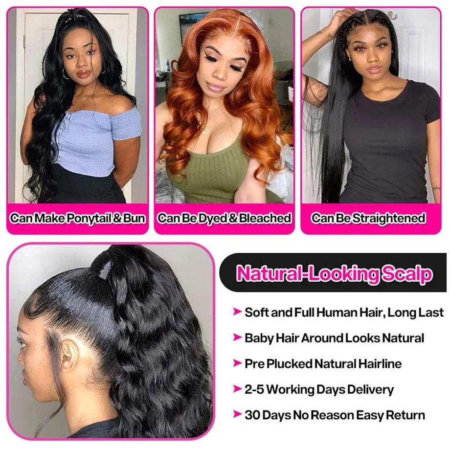 Perruque Lace Front Wig Body Wave brésilienne naturelle, 13x4, pre-plucked, avec baby hair, densité 