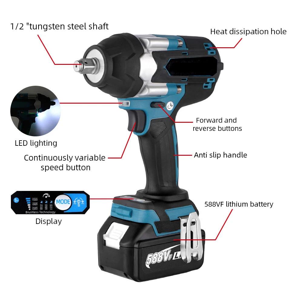 Clé à chocs sans balais 1800 N.m pour batterie Makita 21V, 7200 tr/min, outil de démontage pour l'en