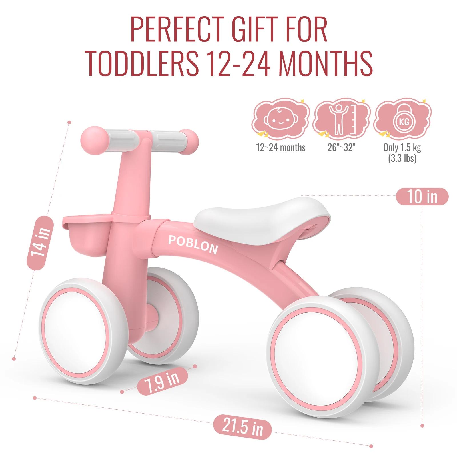 Draisienne 4 roues réglable pour bébé 12-24 mois - Portable avec panier amovible et poignée antidérapante