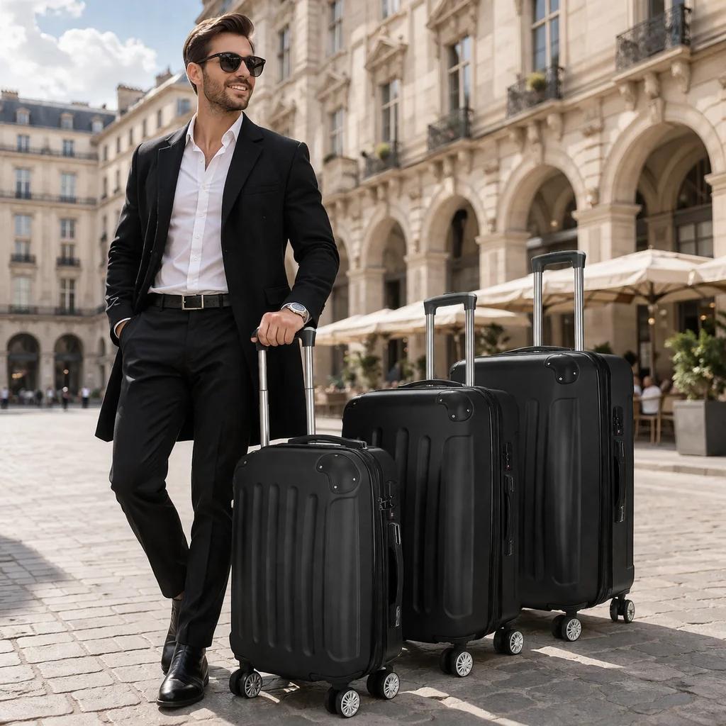 Set de valises 3 pièces, bagages cabine ABS rigide, roulettes 360°, serrure à code, trolley léger av