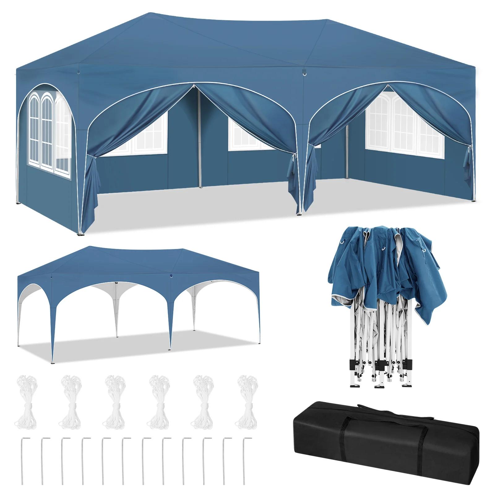 WOLTU Gazebo de pavillon pliant 3x6m auvent de jardin avec 6 parois latérales hauteur réglable tente