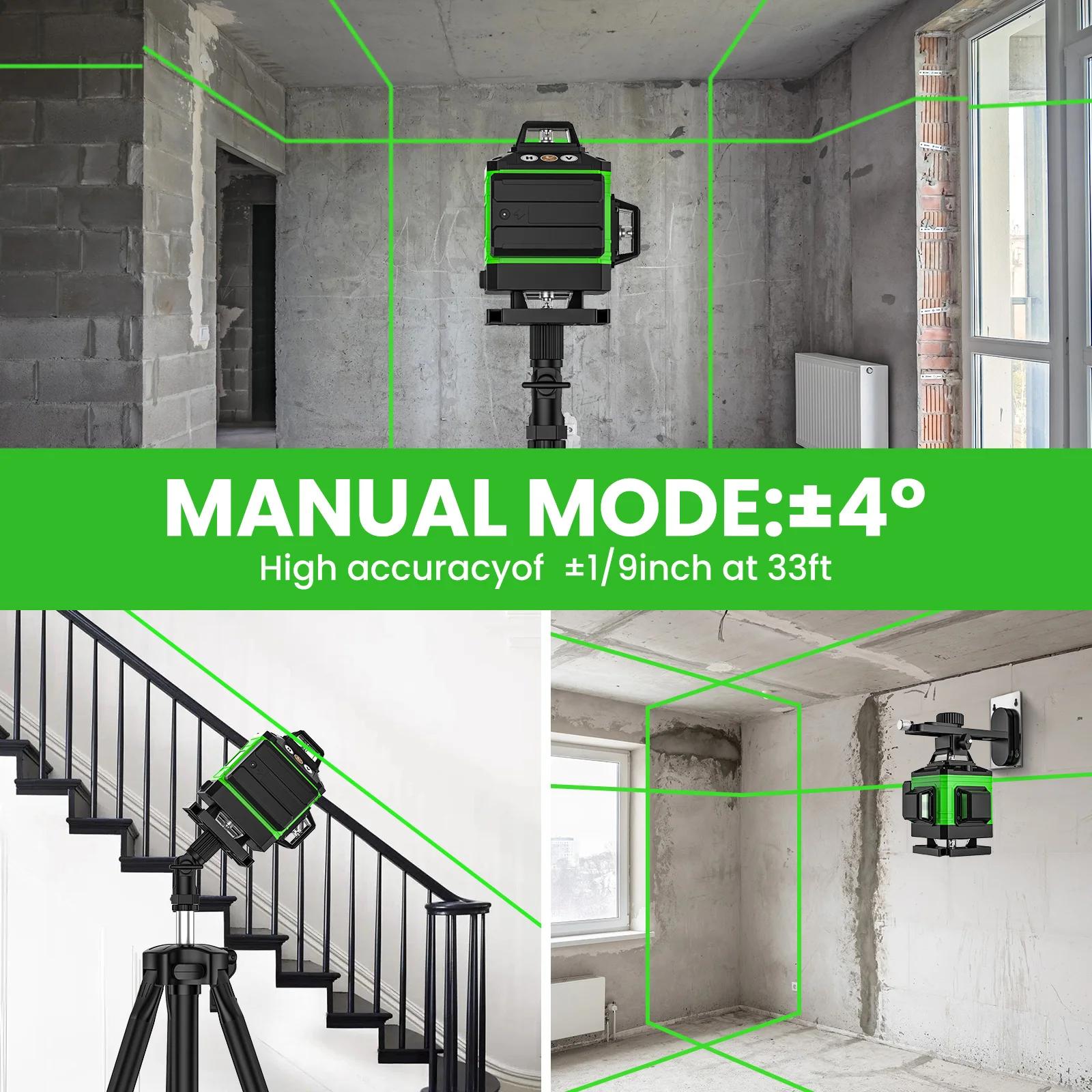 Niveau Laser 4D 16 lignes, ligne verte, auto-nivelant 360, puissance horizontale et verticale, outil