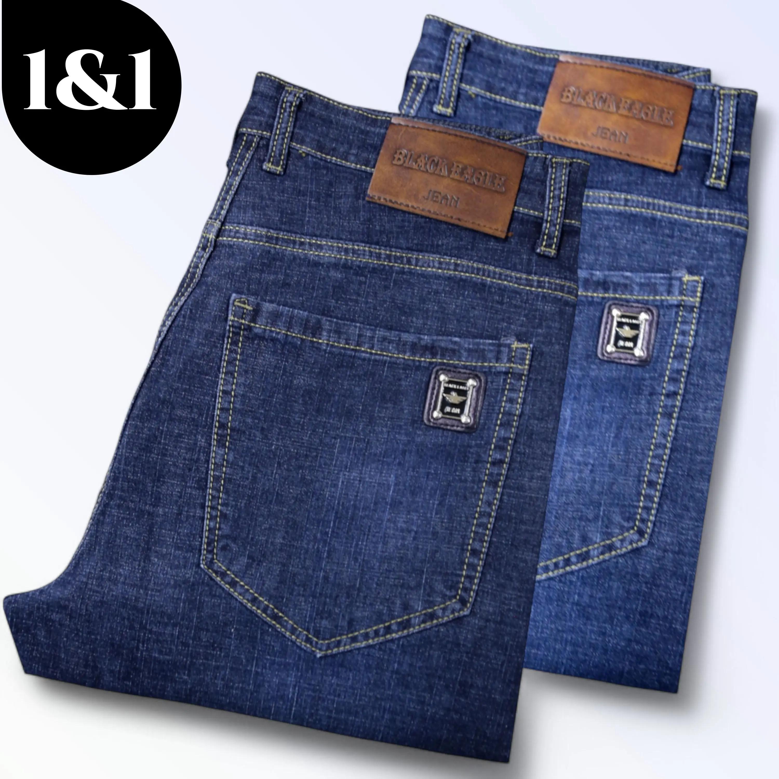 Jean en Denim Délavé pour Homme, Coupe Droite, Authentique, Black Eagle Span, 1 + 1