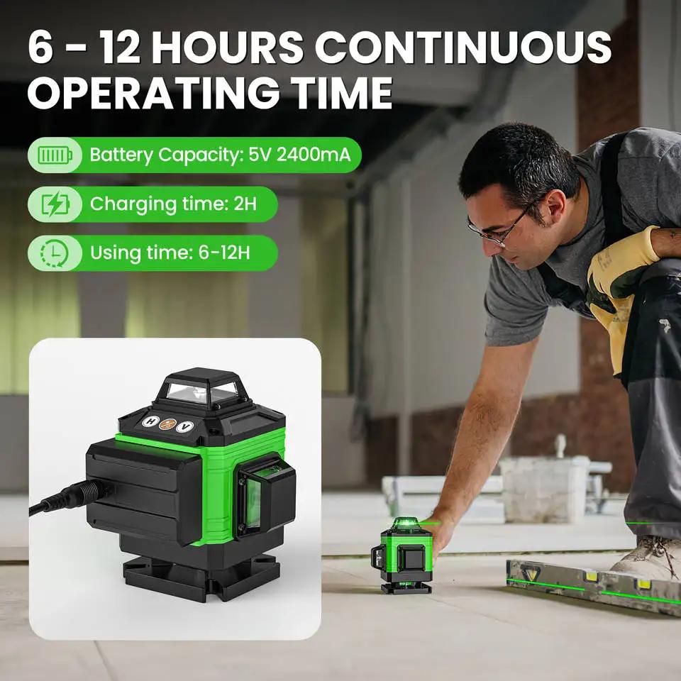 4D 16-Line Laser Level with Auto-Leveling, USB-Rechargeable Lithium Battery, High-Power Laser for Fl