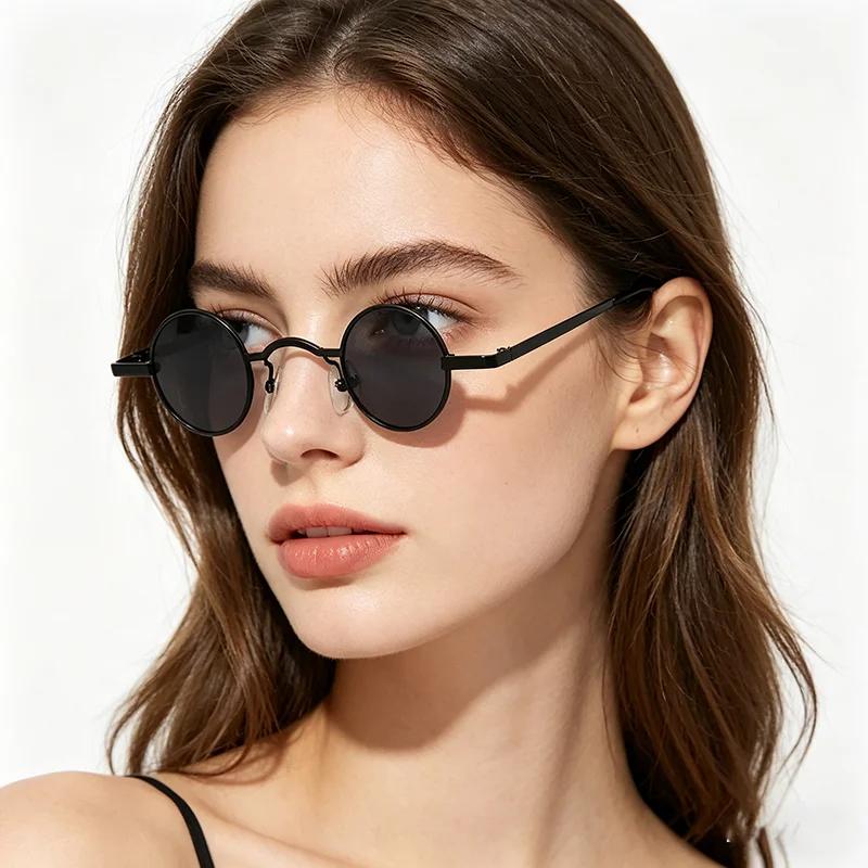 Lunettes de soleil vintage rock punk pour hommes, petites lunettes de soleil rondes classiques pour 
