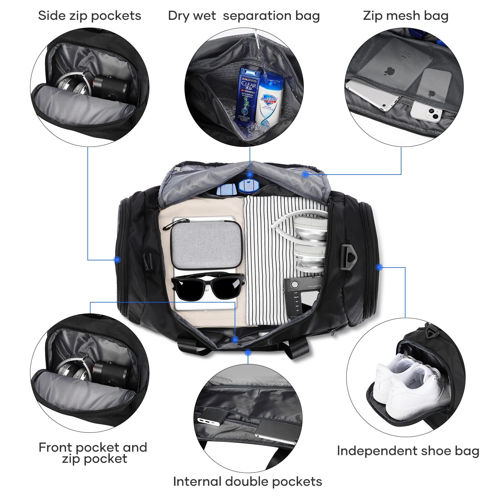 Sac de sport sac polochon de voyage avec poche humide et compartiment à chaussures pour hommes femme