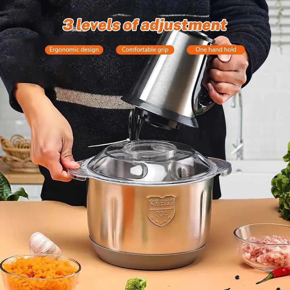 Hachoir Électrique Multifonction 5L en Acier Inoxydable : Hachoir à Viande, Hachoir à Légumes, Tranc