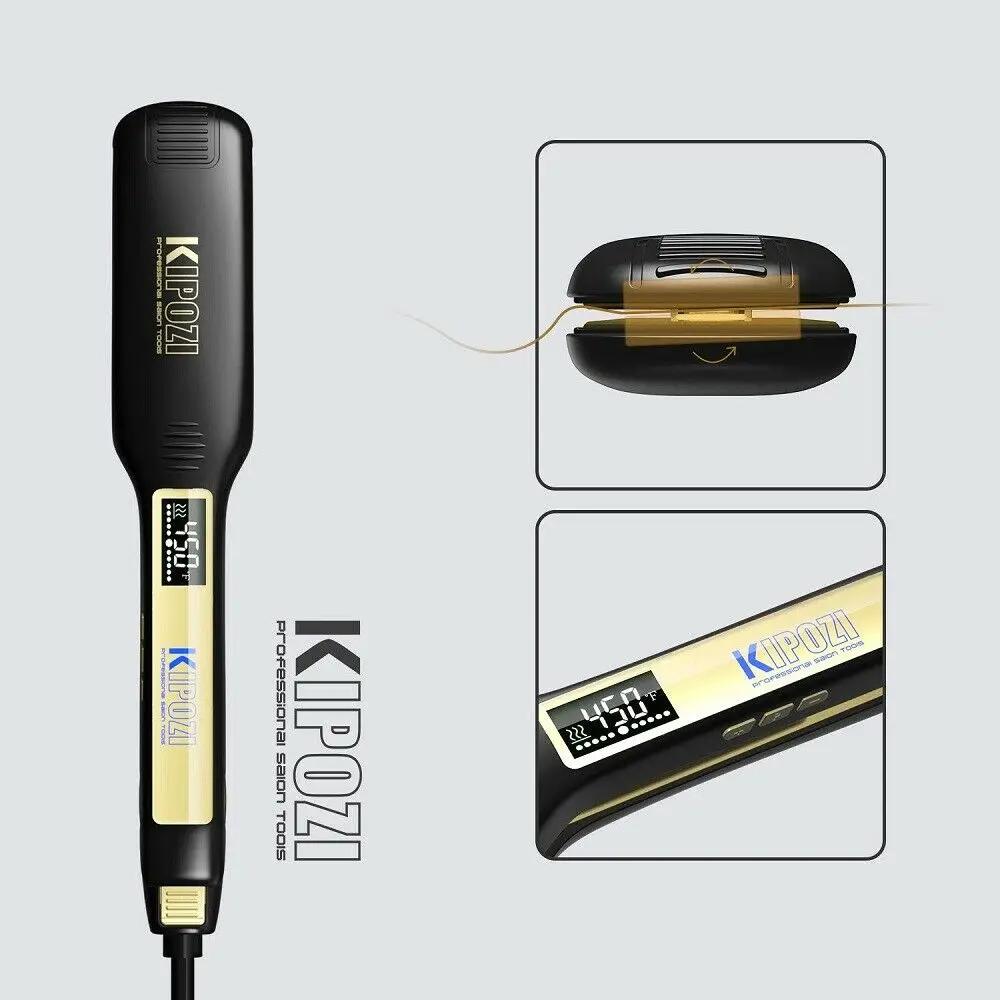 KIPOZI – fer à lisser professionnel en titane avec affichage numérique LCD, fer à friser à chauffage