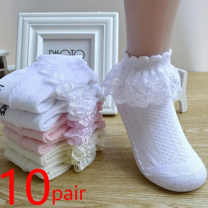 10 paires/lot bébé filles enfants chaussettes dentelle à volants princesse maille enfants cheville c