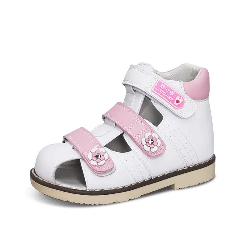 Ortoluckland – sandales orthopédiques roses pour enfants, chaussures en cuir avec semelles orthopédi