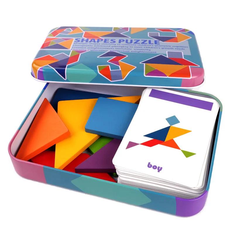 Puzzle 3D en bois à motifs d'animaux, jouet Tangram coloré pour enfants, jeux de tri d'éducation pré