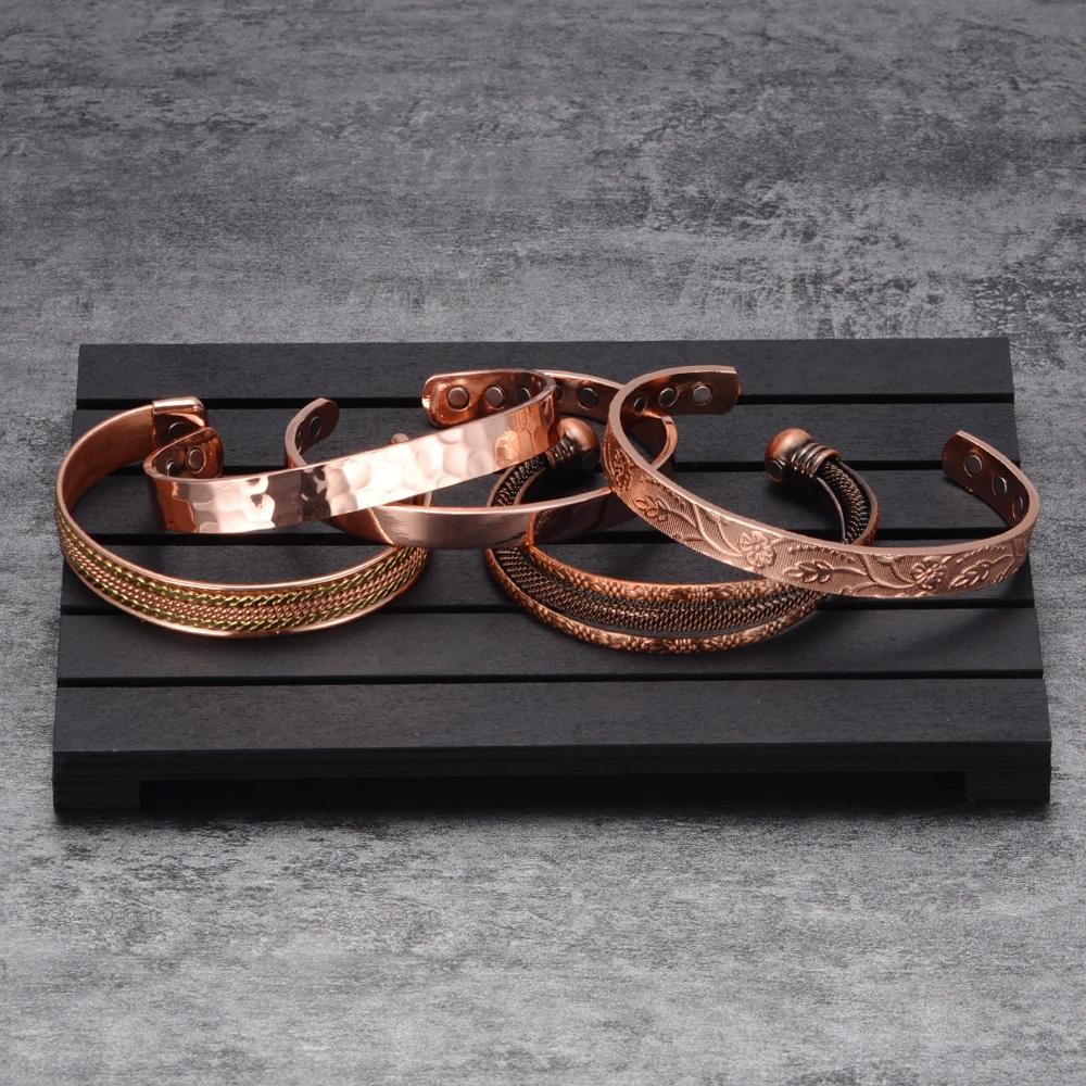 Vinterly Bracelet en cuivre pur hommes magnétique Vintage réglable aimant élevé manchette ouverte br