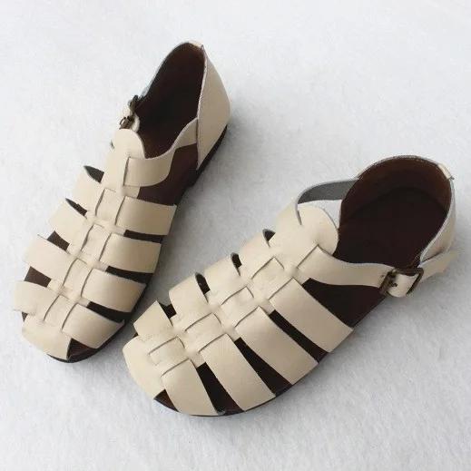 Careaymade-Sandales d'été en cuir de cirhide première couche, chaussures plates japonaises rétro à s
