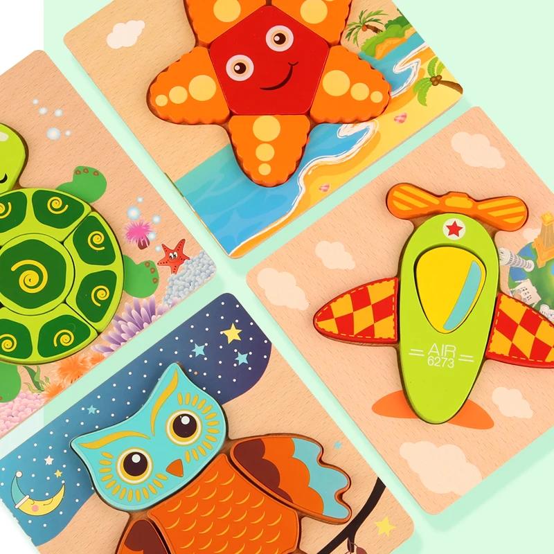 Puzzle 3D en bois de haute qualité pour bébé, dessin animé, trafic d'animaux, jeu de Cognition d'app