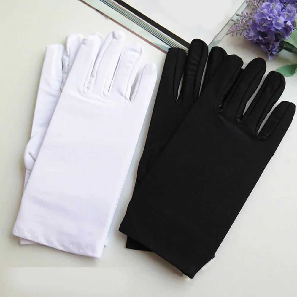 1 paire printemps été gants en Spandex noir blanc étiquette mince gants extensibles danse serré blan