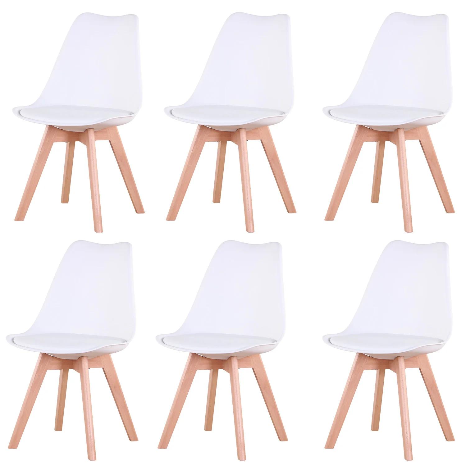 Un ensemble de 6 chaises de salle à manger médiévales nordiques, siège rembourré en PU, pieds en boi