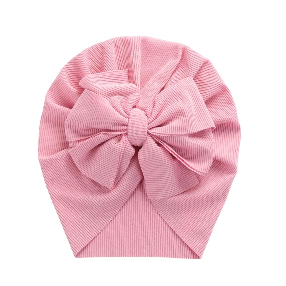 Chapeaux Turban à nœud de lapin côtelé solide pour bébés garçons et filles, bonnets rayés fins et él