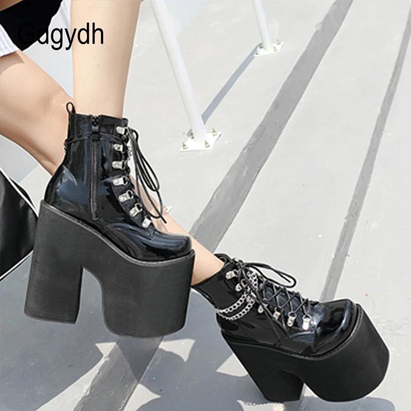 Gdgydh-Bottines de rinçage de scène de boîte de nuit pour femmes, chaussures punk gothiques à talon 