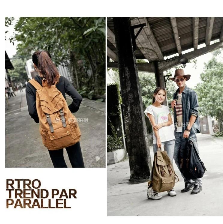Sac à dos militaire en cuir vintage pour hommes et femmes, sac d'école en toile, sac à dos avec cord