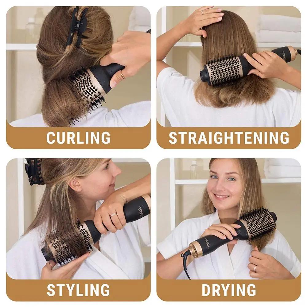 Sèche-cheveux et volumateur en une seule étape, brosse à air chaud professionnelle, lisseur et boucl