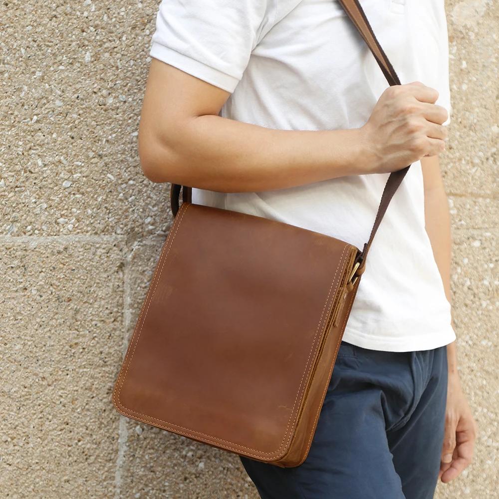 JOYIR petit sac messager en cuir véritable pour hommes sac à bandoulière à rabat décontracté sac à b