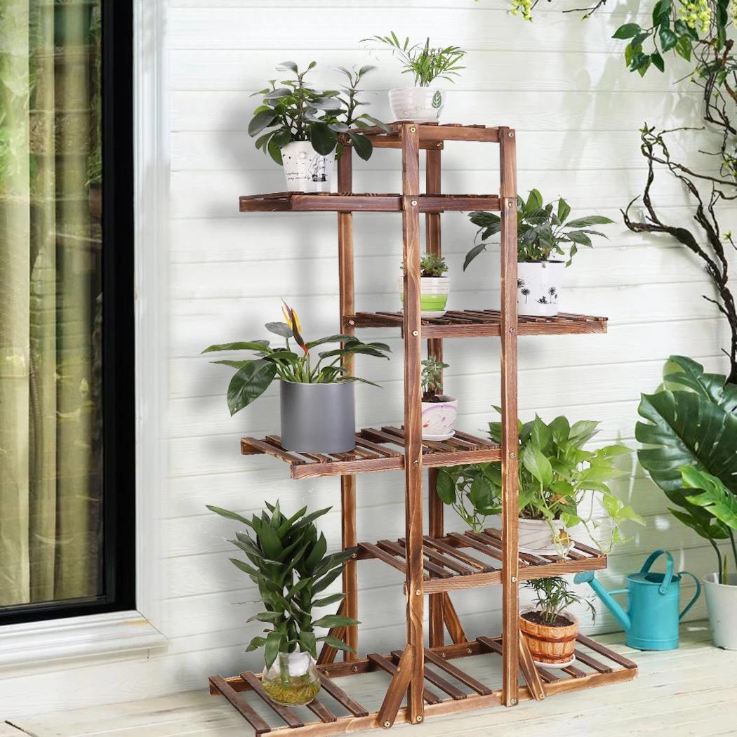 Présentoir à Plantes en Bois à 6 Niveaux, Support de Plantes en Bois Satisfait, Pot de Fleurs T1, Ba