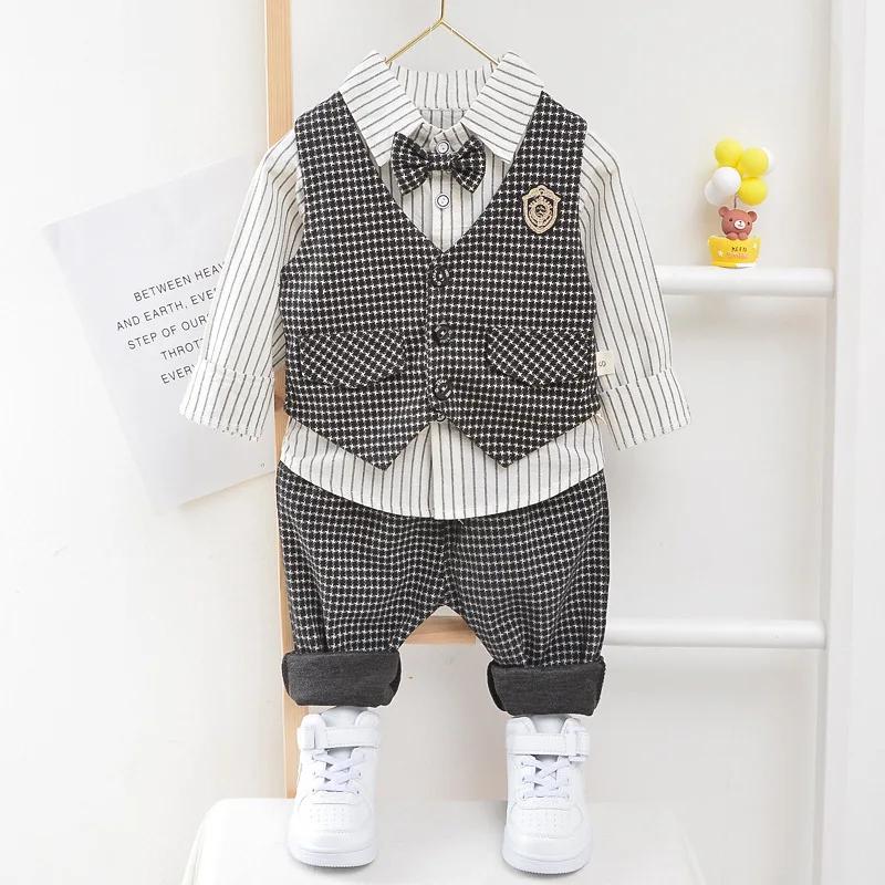 Costume élégant bébé garçon chemise rayée gilet pantalon - Tenue mariage anniversaire fête cérémonie chic