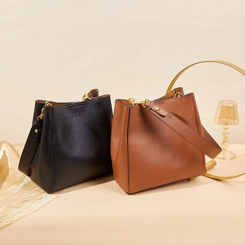 Zency nouveau cuir véritable décontracté Shopper sac à bandoulière banlieue grand seau sac à main Si