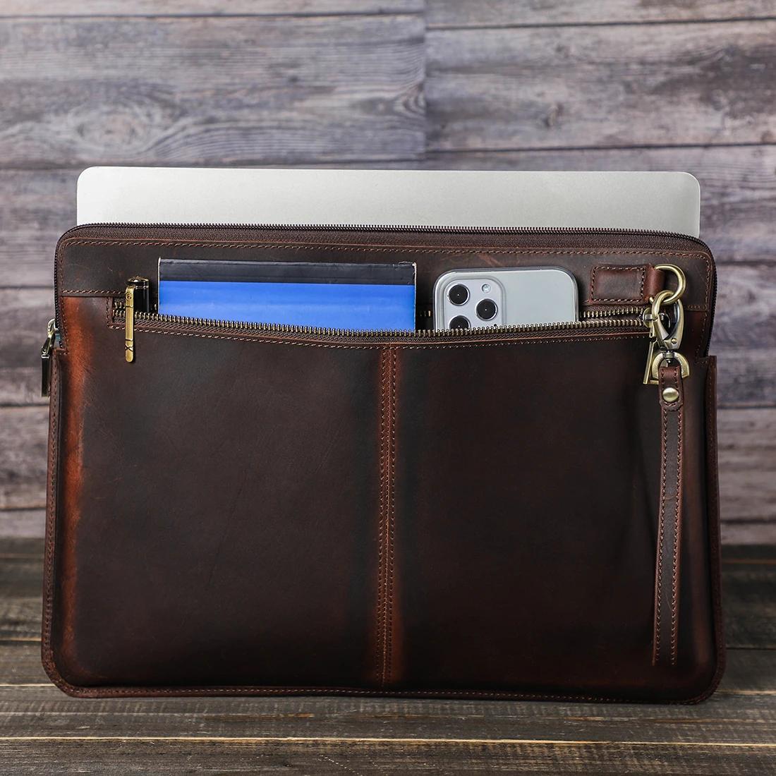 Étui Bombe pour Ordinateur Portable pour Homme, en Cuir de Vache, pour Macbook Air Pro 13 14 15 Pouc