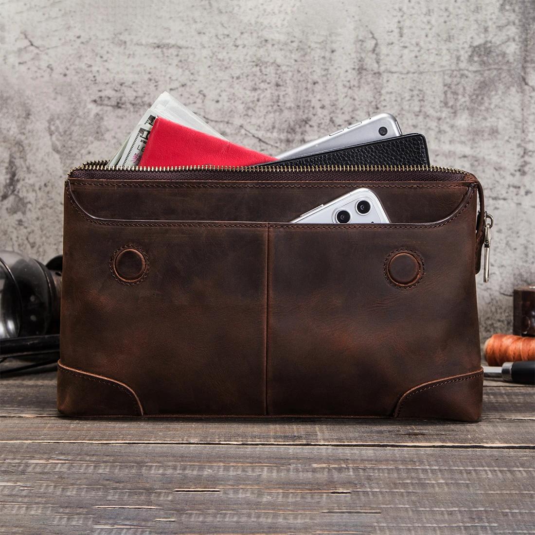Pochette de luxe en cuir de vache pour hommes, pochette pour iPad Mini 4 5 6, Iphone, portefeuille à
