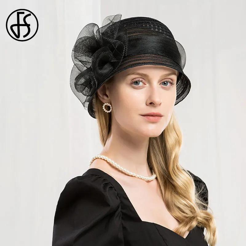 FS – chapeaux de soleil à large bord pour femmes, chapeaux de plage élégants, en Organza, à fleurs, 