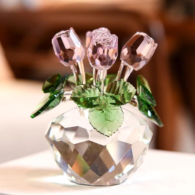Figurines de roses en cristal, cadeau de saint-valentin pour elle, ornement de rêve en verre, presse