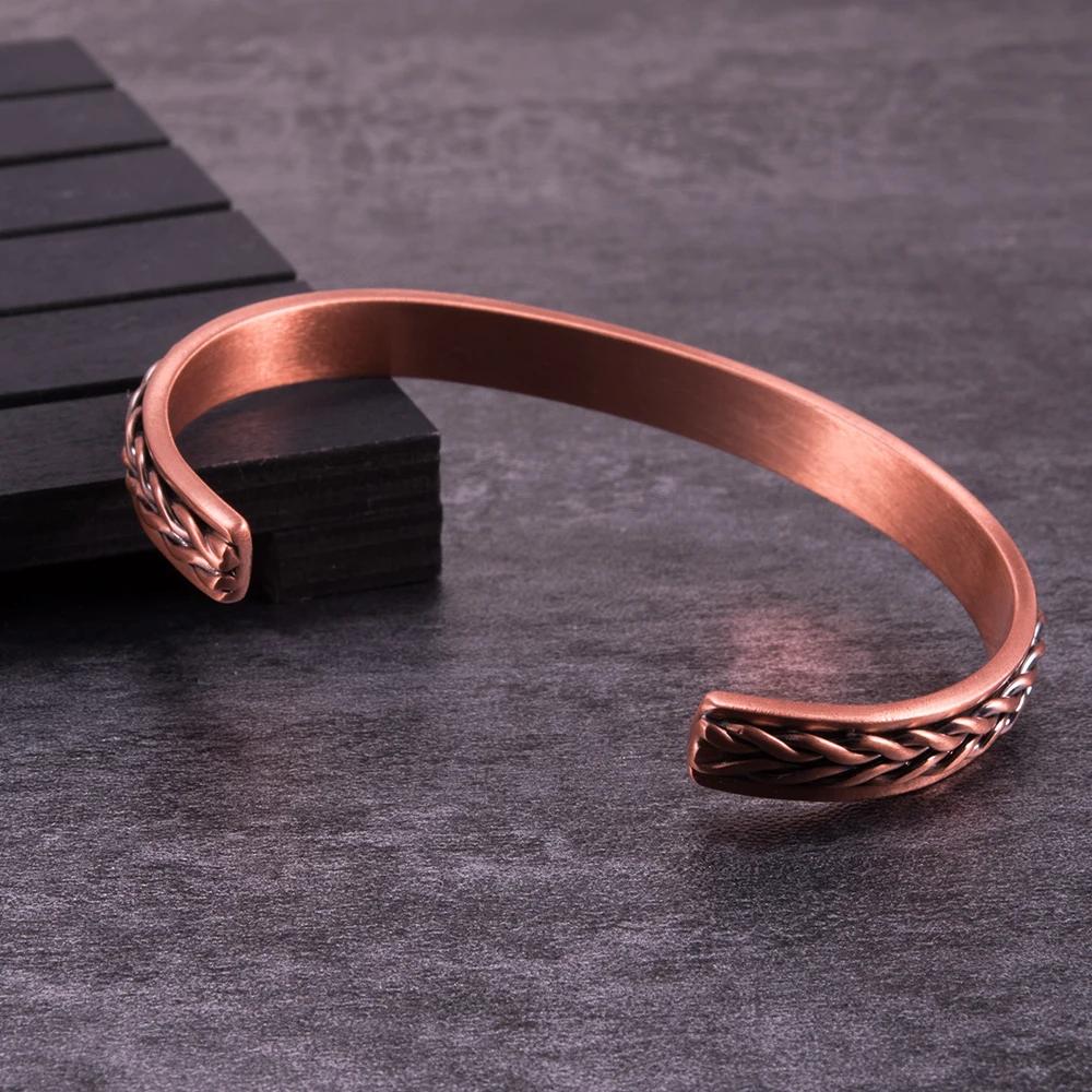 Bracelet magnétique torsadé en cuivre pur, bracelets à manchette réglables pour hommes et femmes, so