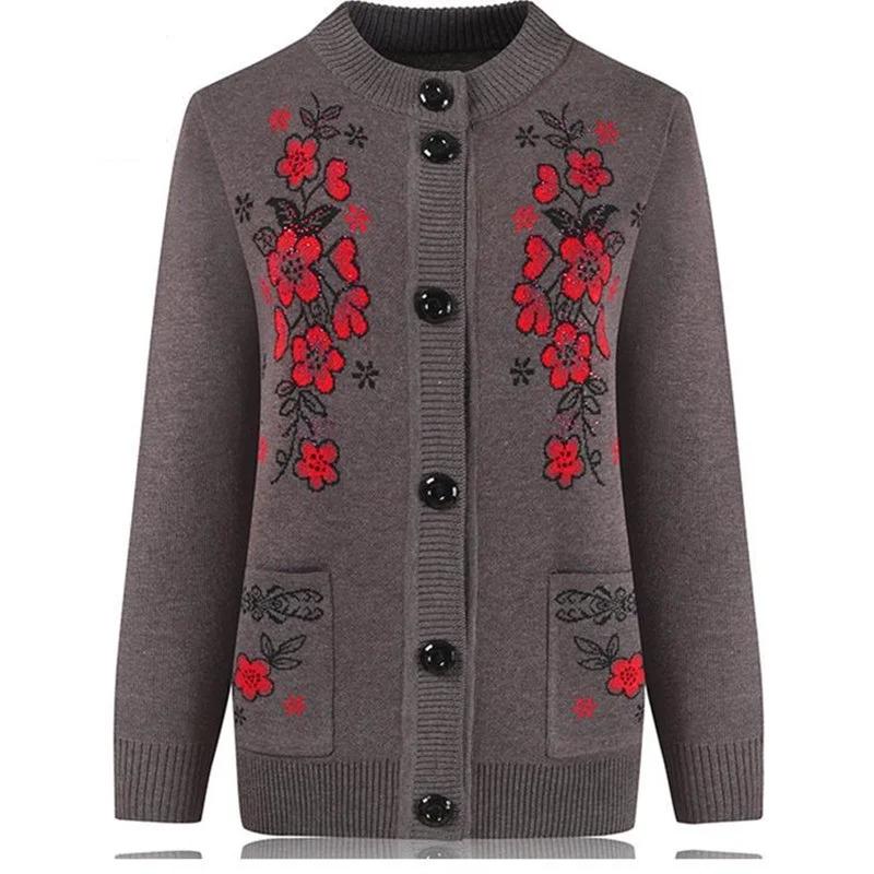 Pull en tricot à manches longues en titane pour femmes d'âge moyen, cardigan de grand-mère, manteau 