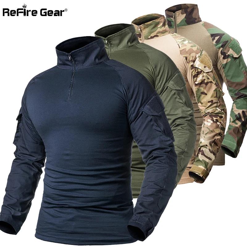 ReFire Gear armée Combat T-Shirt hommes à manches longues T-Shirt tactique solide coton chemise mili
