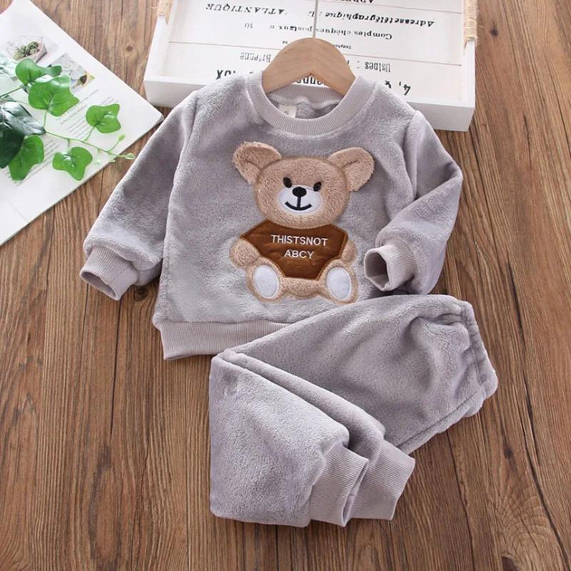 Nouveau hiver bébé filles garçons Homewear ensembles automne mode flanelle polaire vêtements enfants