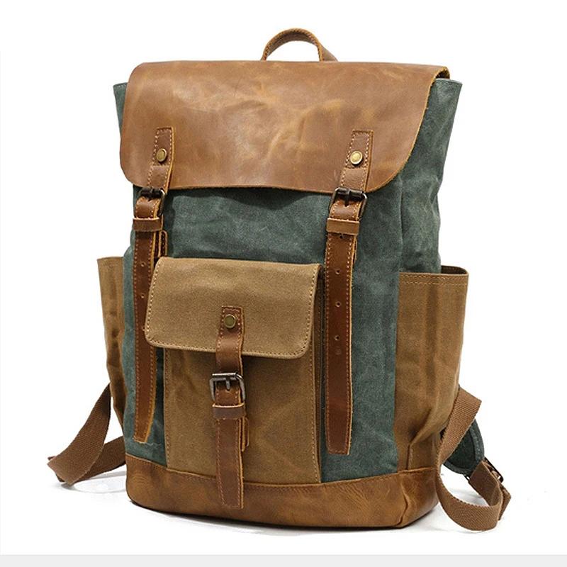 Hommes sac à dos voyage étanche ordinateur pochette d'ordinateur Vintage huile cire toile sacs à dos