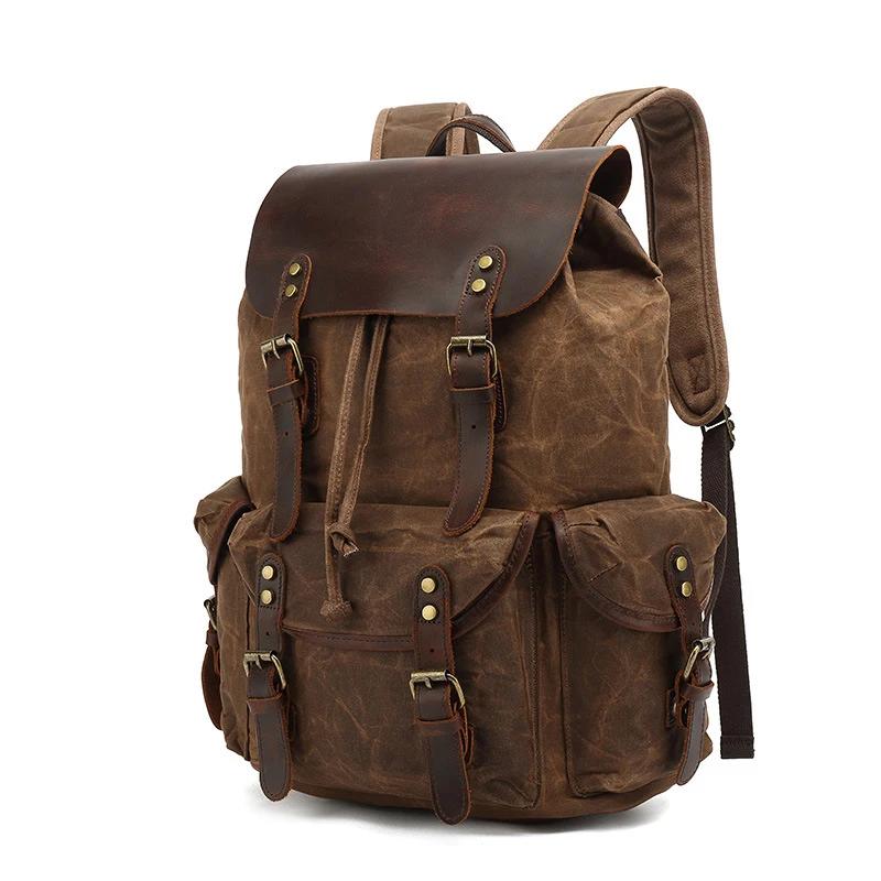 Sac à dos en toile de cire d'huile pour femmes, sac de voyage Vintage étanche de grande capacité, Mo