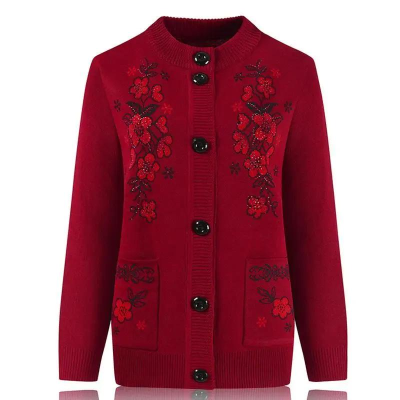 Pull en tricot à manches longues en titane pour femmes d'âge moyen, cardigan de grand-mère, manteau 