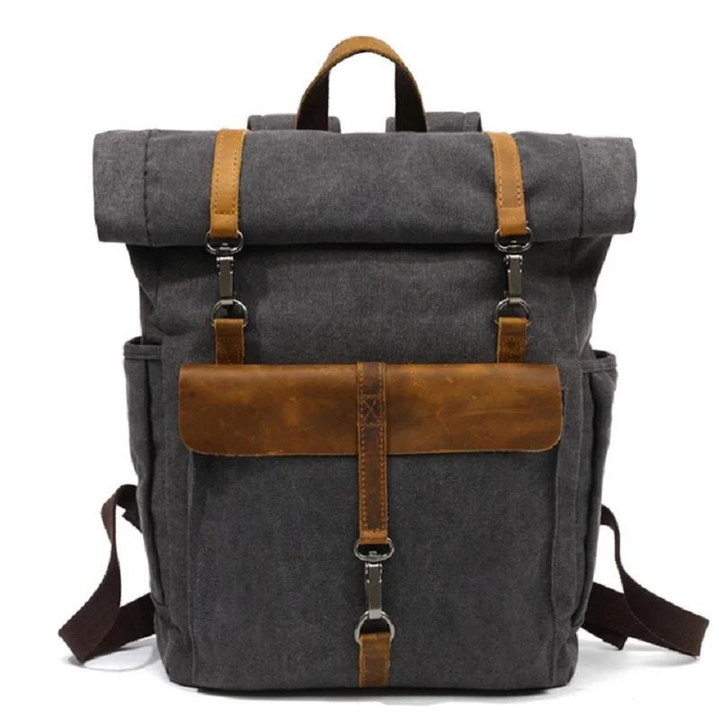 Vintage toile cuir sacs à dos voyage sac à dos pour ordinateur portable sacs d'école pour adolescent