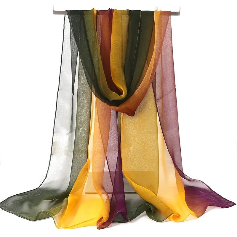Foulard en mousseline de soie Georgette pour femmes, dégradé de couleur unie, Bandana élégant, Long 