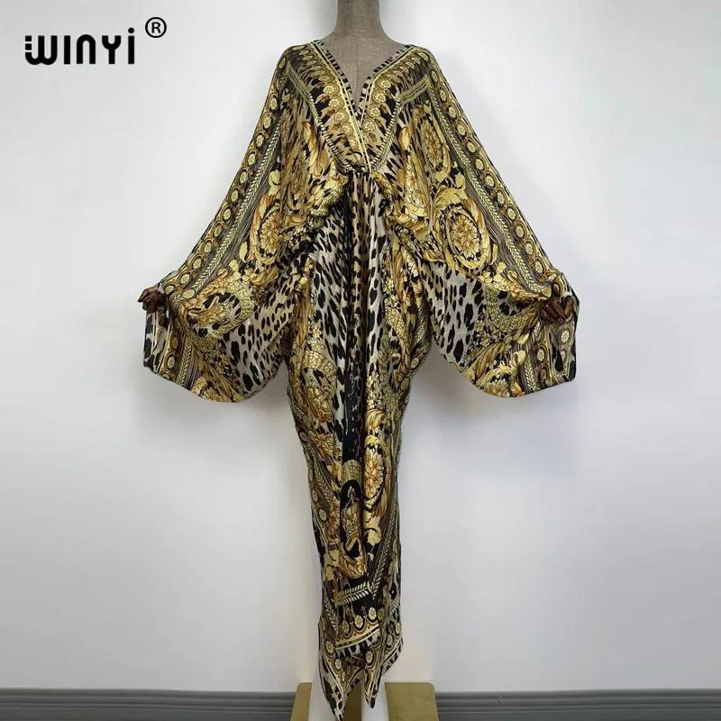 WINYI – caftan de plage Sexy, sensation de soie, rayonne, imprimé à la mode, Maxi, robes longues pou