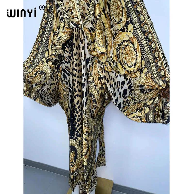 WINYI – caftan de plage Sexy, sensation de soie, rayonne, imprimé à la mode, Maxi, robes longues pou